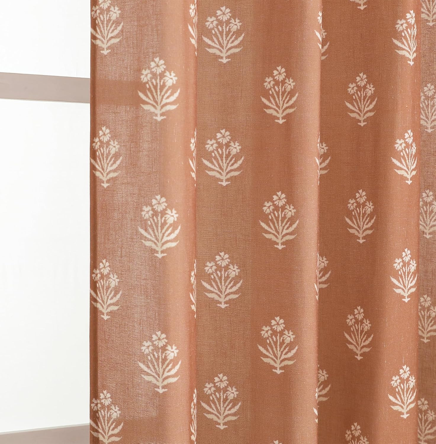 Chic Terracotta Plaid Floral Curtains for Elegant Home Decor