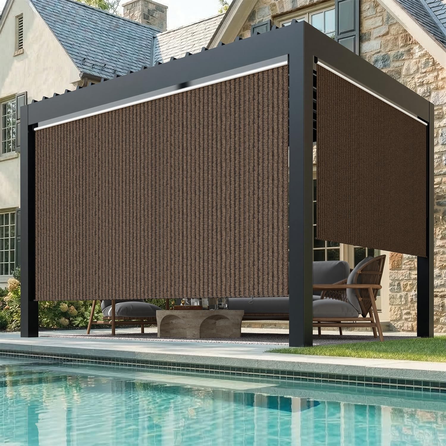 Outdoor Roller Shade, 10′(W) x10′(H) Sun Shade Cover Canopy w/ 99% UV Protection