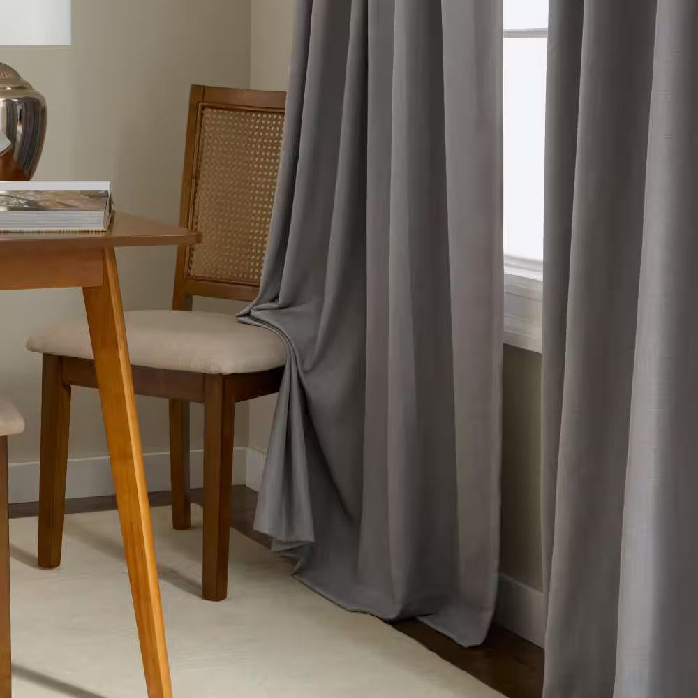 Arlo Solid Linen Texture 50 In. W X 108 In. L Polyester Blackout Grey Curtain (S