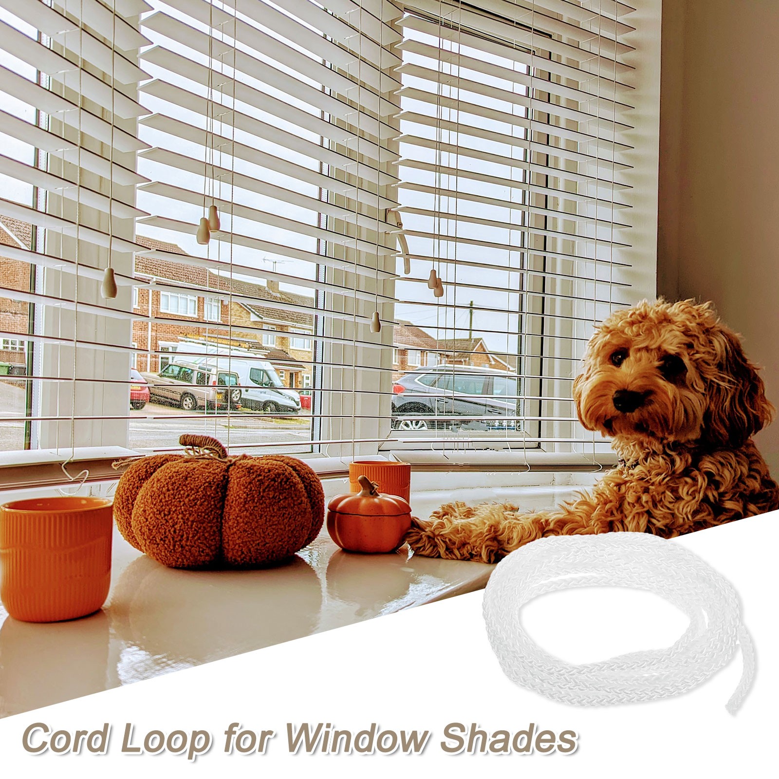 3Pcs Cord Loop for Window Shades, 3mm 6Ft Window Blind Looped String, White