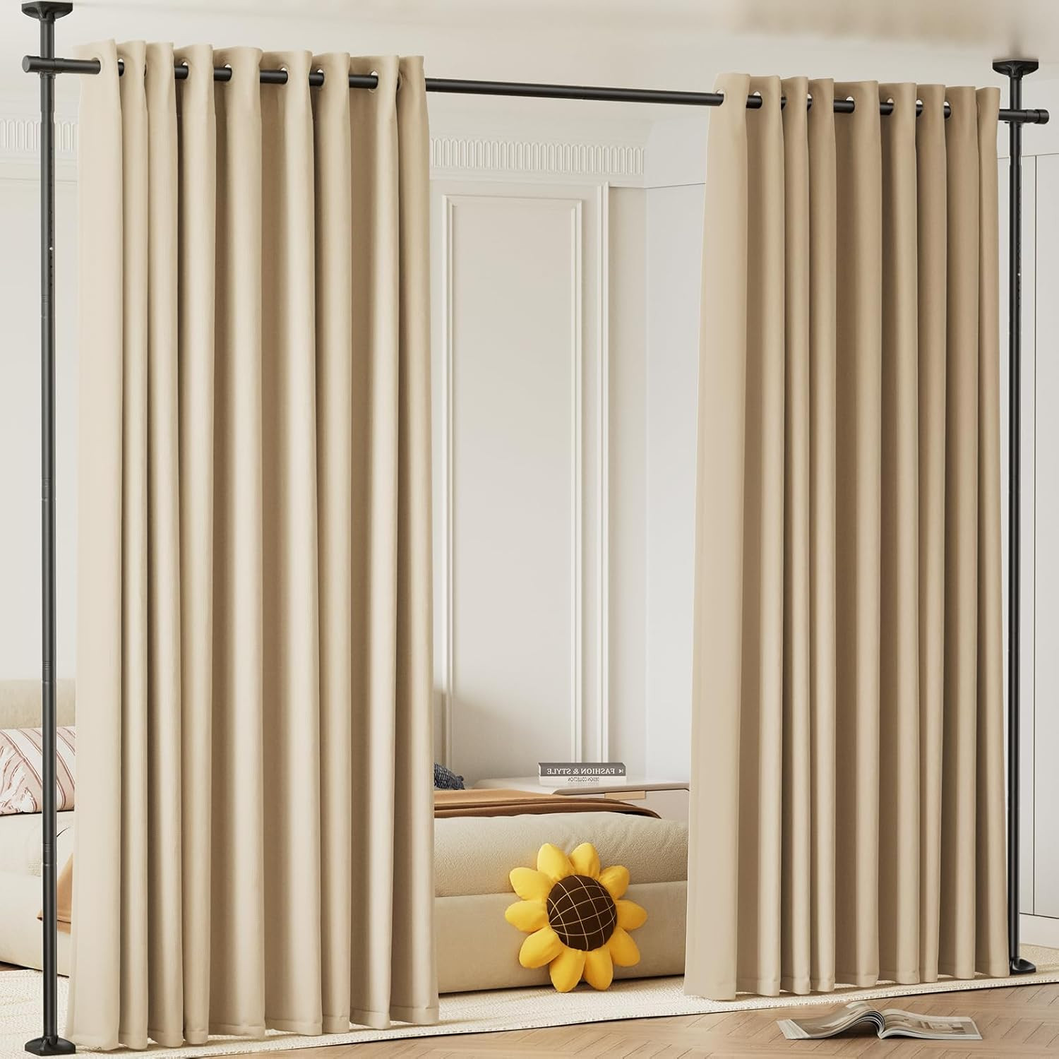 Room Divider Curtain Rod No Drilling Adjustable 4-10ft Height 28-70in Width