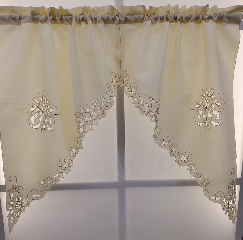 MANY SIZES Litchfield Curtain Scrolling Cutwork Flowers and Leaves Detailed