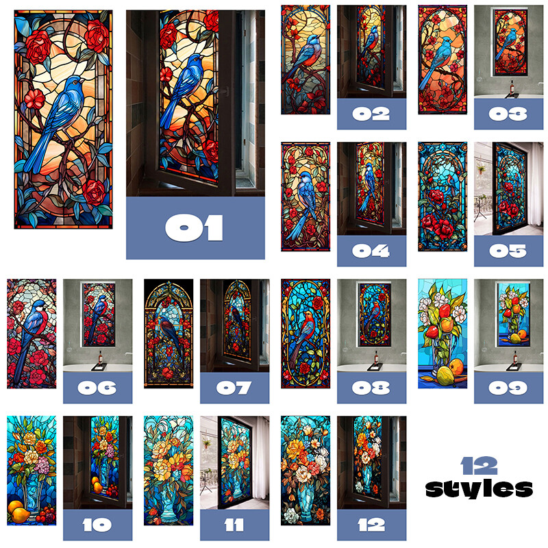 Colorful Stained Glass Film Modern Art European Decor Privacy 40x100cm/45x120cm