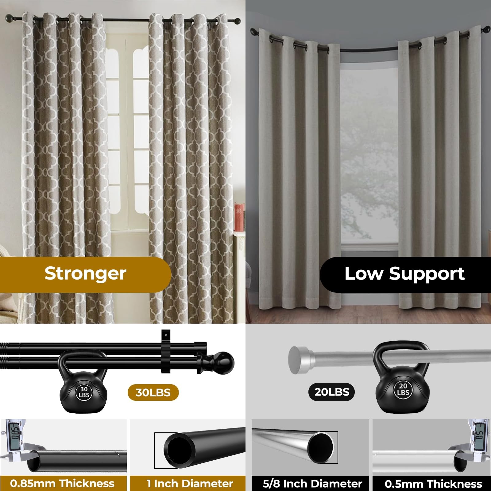 1 Inch Double Curtain Rods for Windows 28in-44in, Heavy Duty Decorative Drape…
