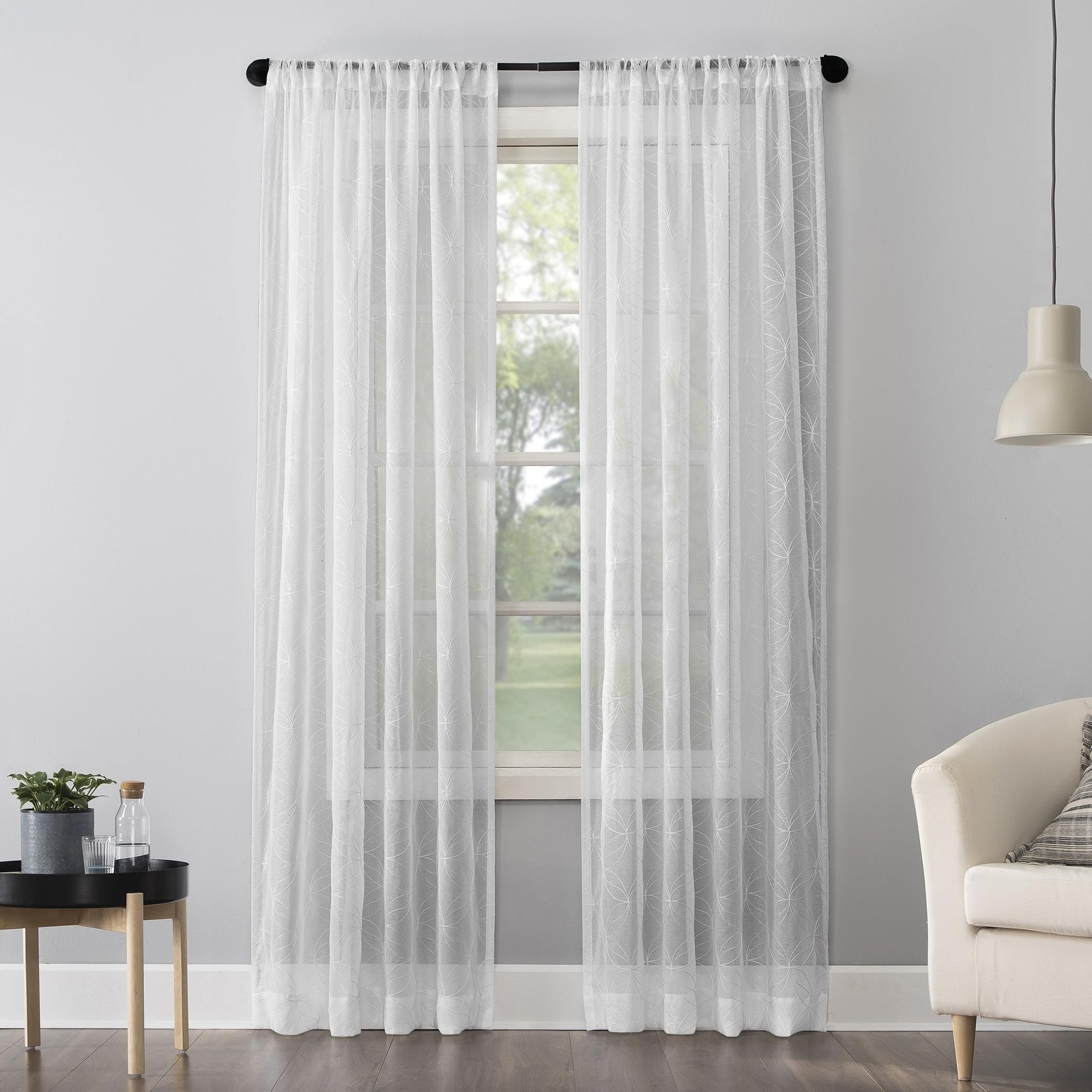 No. 918 Tamaryn Embroidered Trellis Sheer Rod Pocket Curtain Panel, 50″ x 63″…