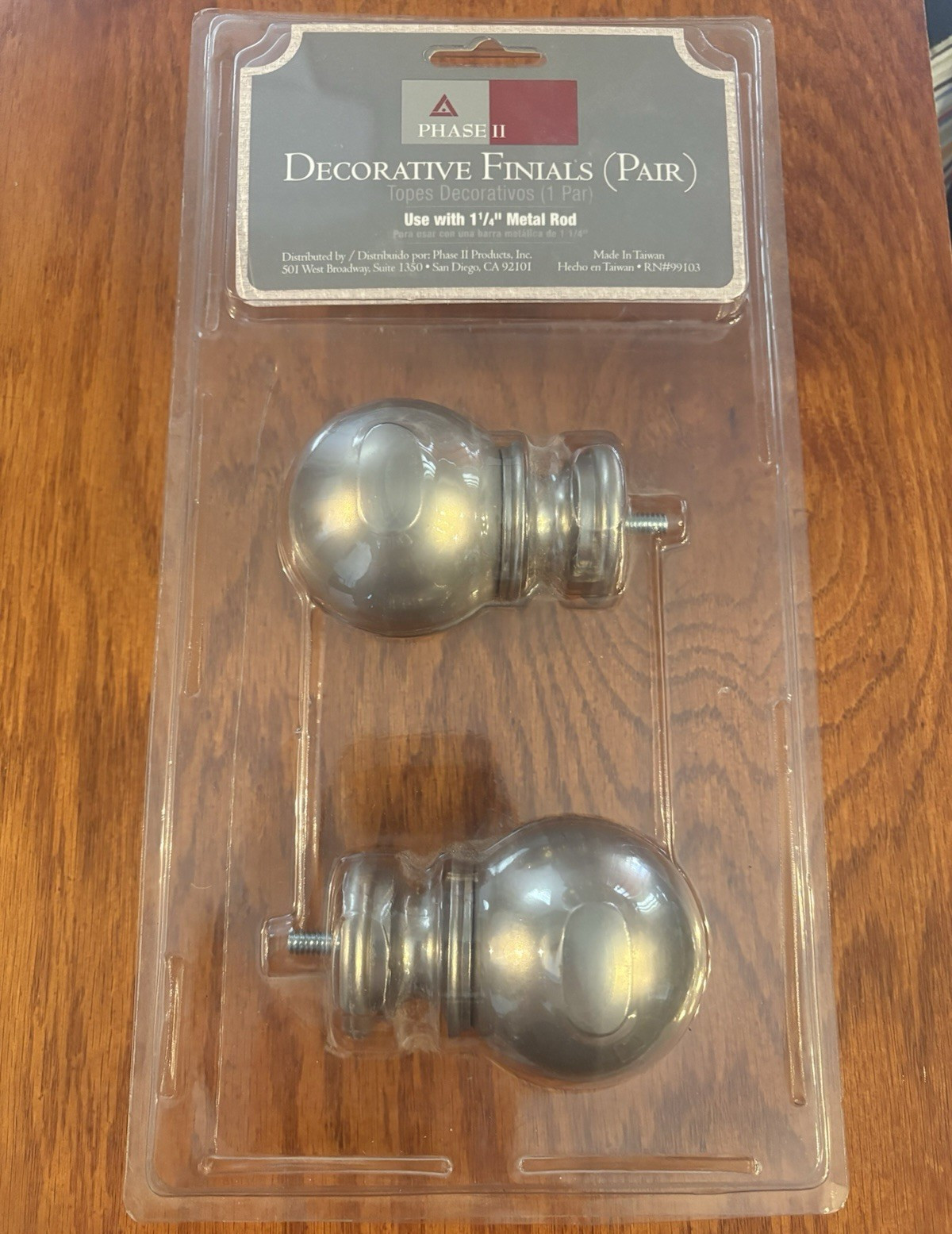 Phase II Decorative Ball Finials Pair Set of 2 Silver Metal Screw-On 1 1/4in
