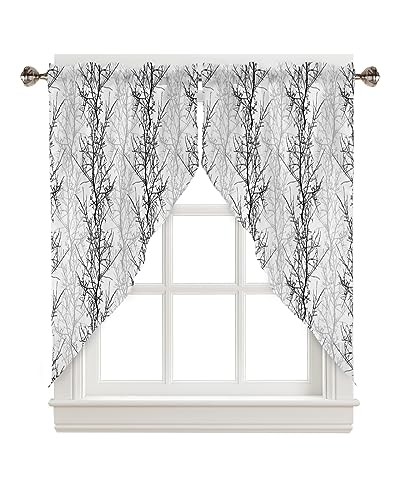 Swag Valances for Windows 2 Pack, Pastoral 36″W x 36″L (Pack of 1) Black Grey