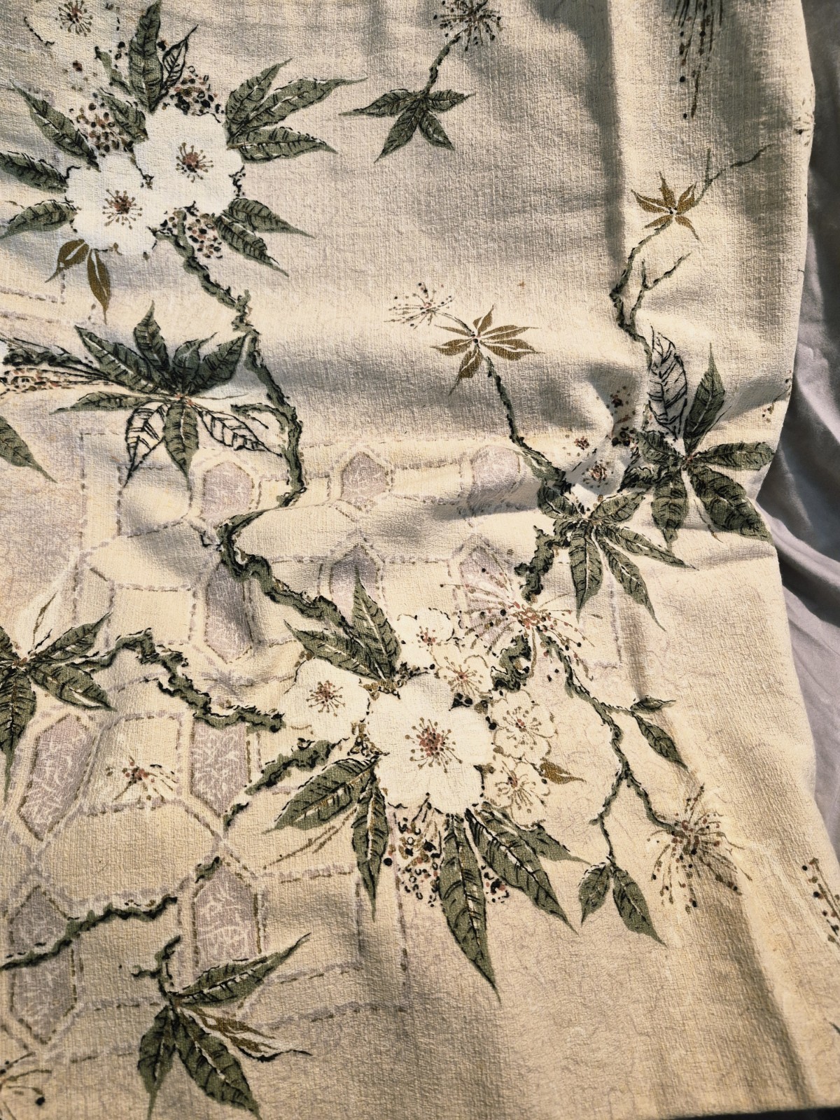 Vintage Lined Curtains Pair Barkcloth Floral Cherry Blossom Retro 160cm x 110cm