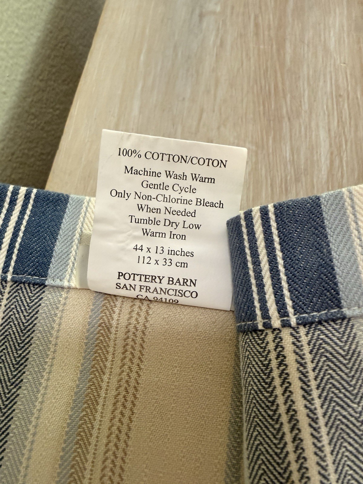 Pottery Barn Valence 44 x 13 100% Cotton Striped Blue Beige Rod Pocket set of 4