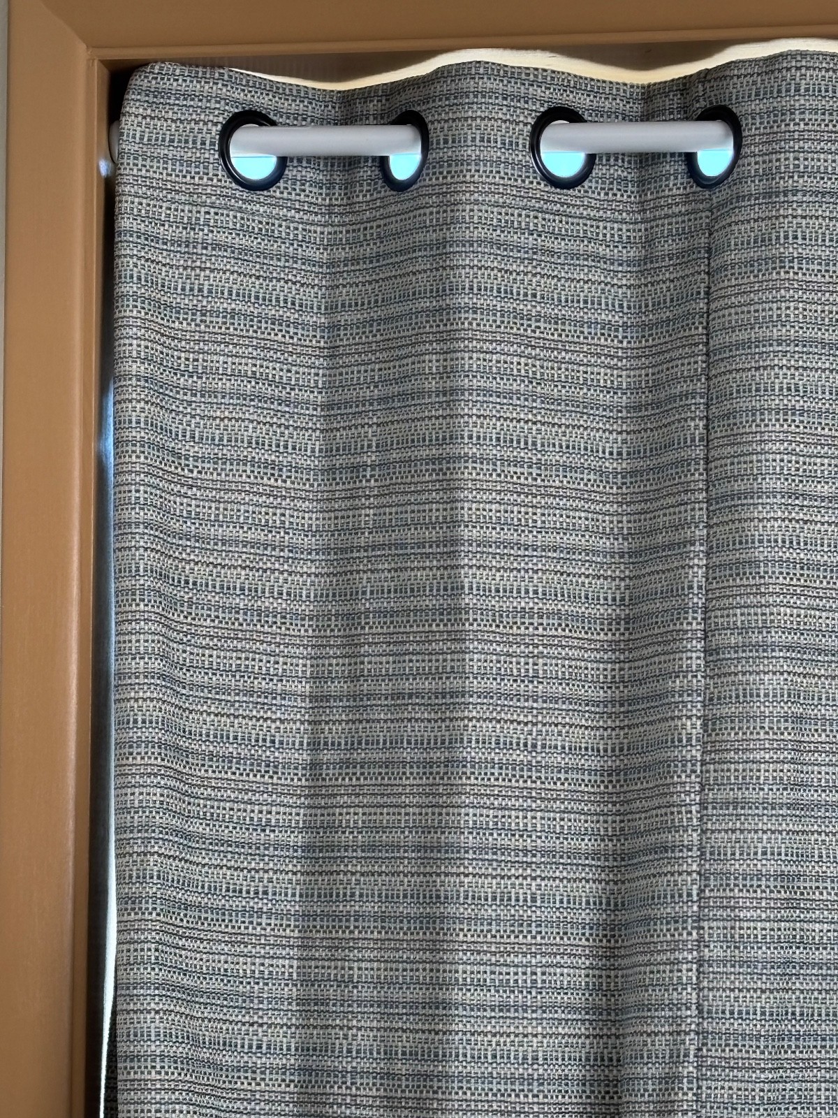 2 pannel Drapperies Multi Blue each pannel is 60″ wide X 50″ length off Gromment