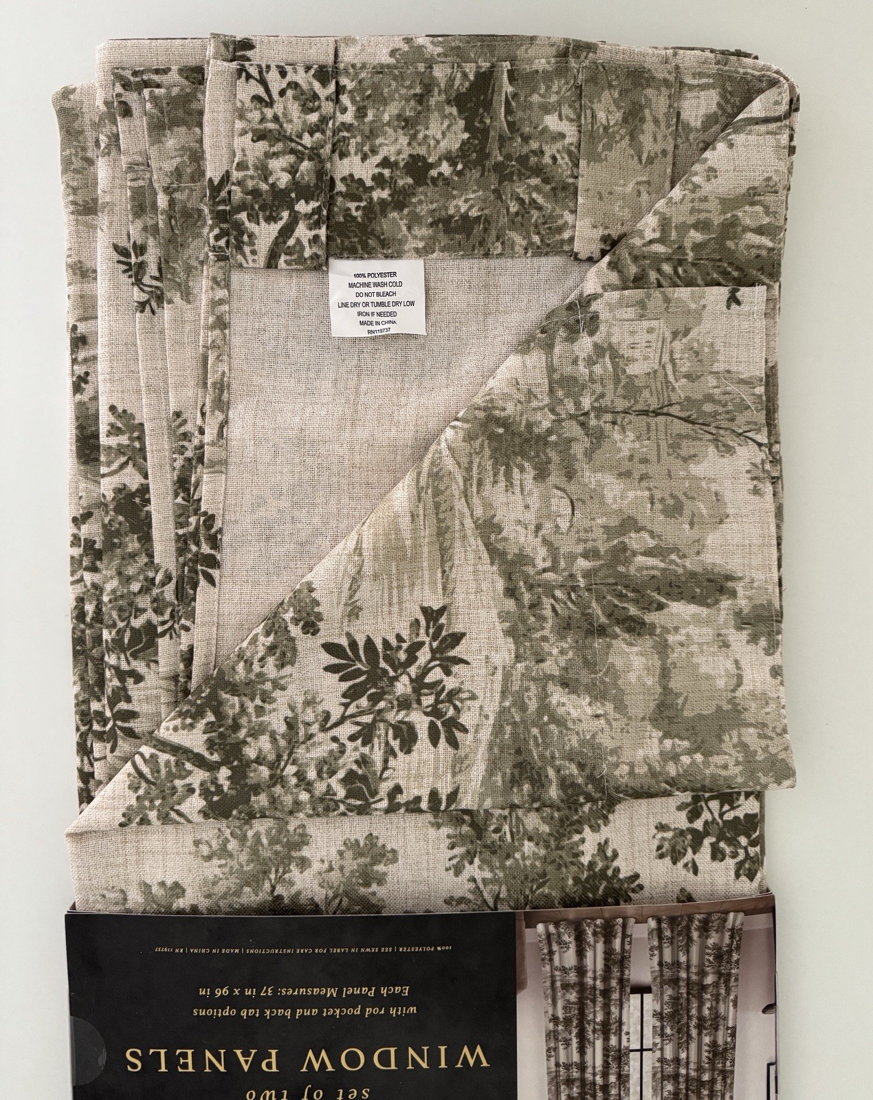 New ENVOGUE Window Curtains 2 Panels 37 x 96″ Beige Olive Green Drapers Back Tab
