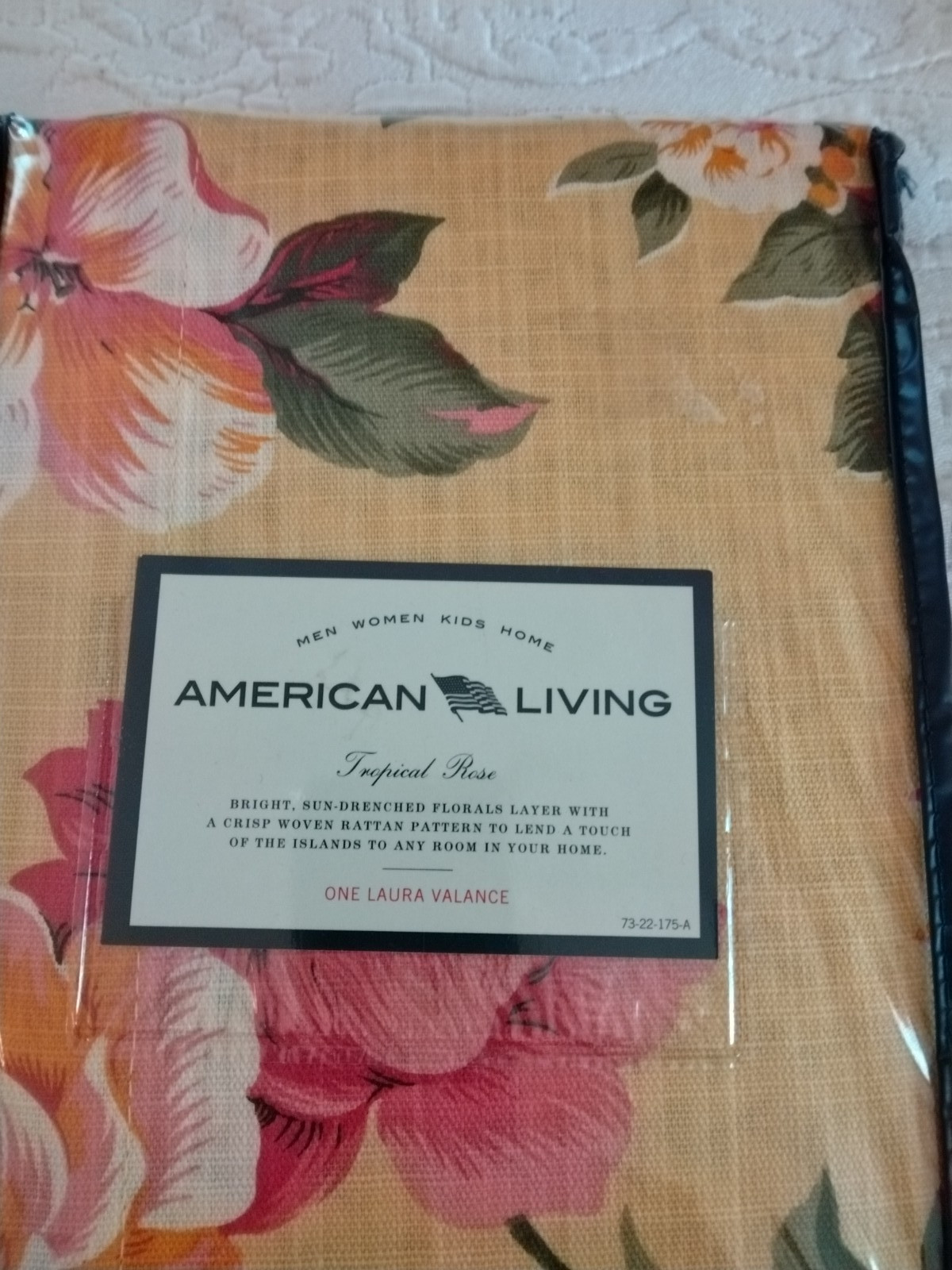 American Living Tropical Rose Pink, Yellow, Orange Floral/Rattan Valances–2