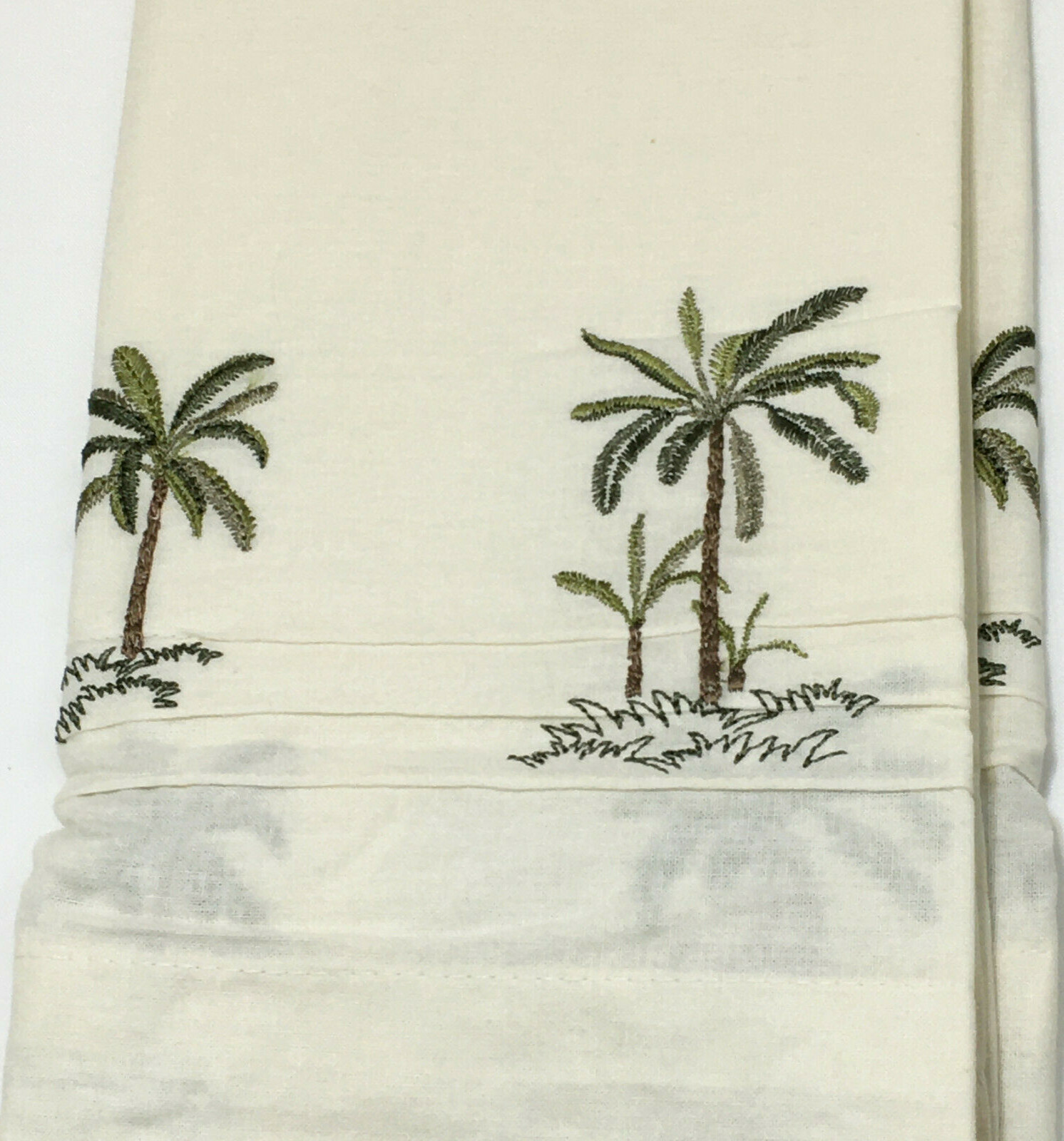Croscill Palm Tree Kitchen Tier Pair 60″x24″ Linen Embroidered British Colonial