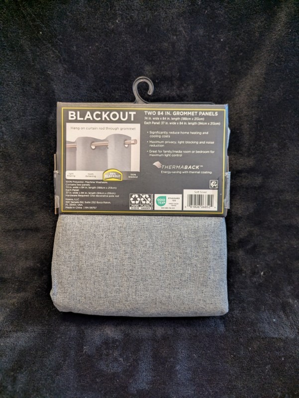Eclipse Corte Soft Silver 99% Blackout Curtains. 2 Panels, 84″ long. New in Pack