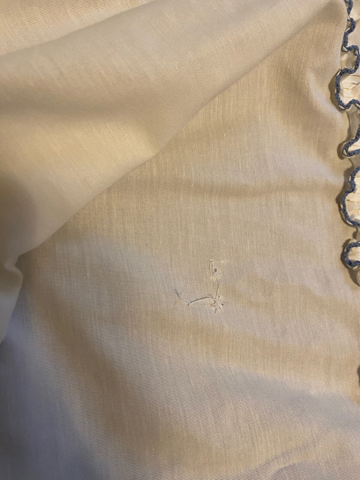 Blue & White Ruffled Curtain Panels With Blue Tie Back Bows Lace Trim