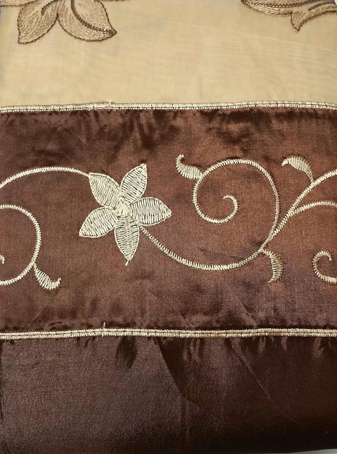 Fancy Collection Embroidery Curtain Set Drapes with Backing & Valance Brown, …