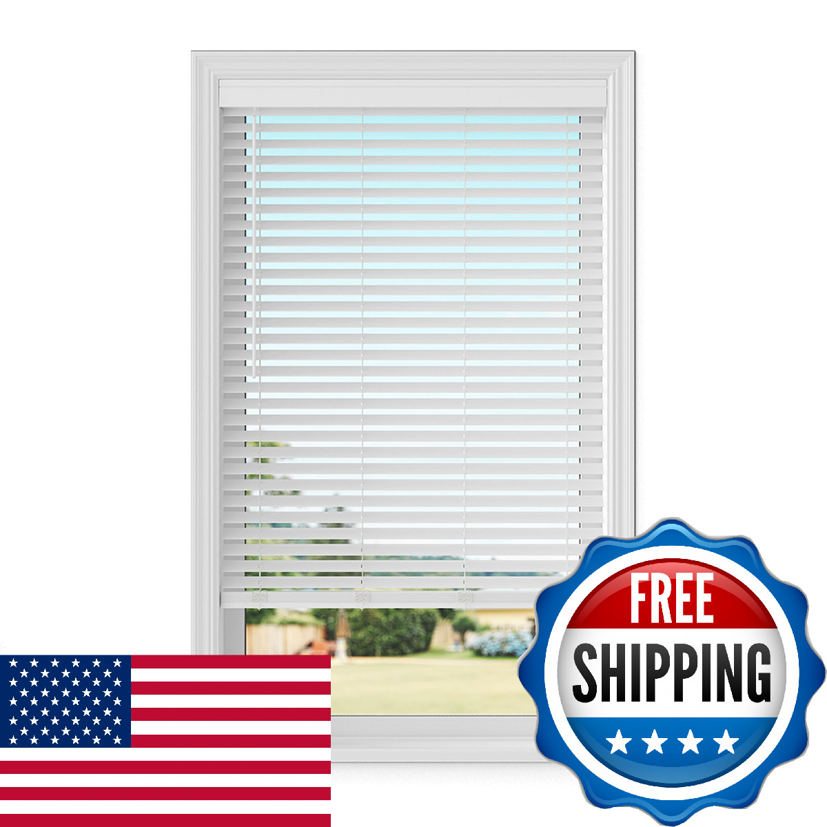 – 2 Cordless Smooth Slat Faux Wood Window Blinds For – 34 W X 64 L –