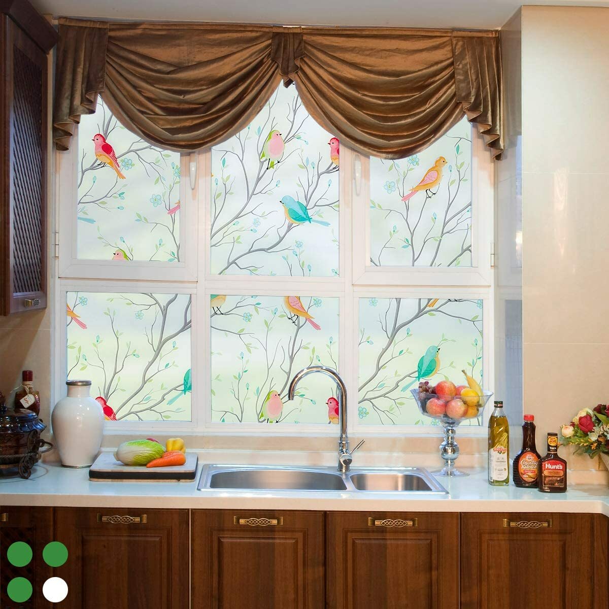 Bird&Tree No Glue Static Decorative Privacy Window Films for Glass 17.7″x78.7″