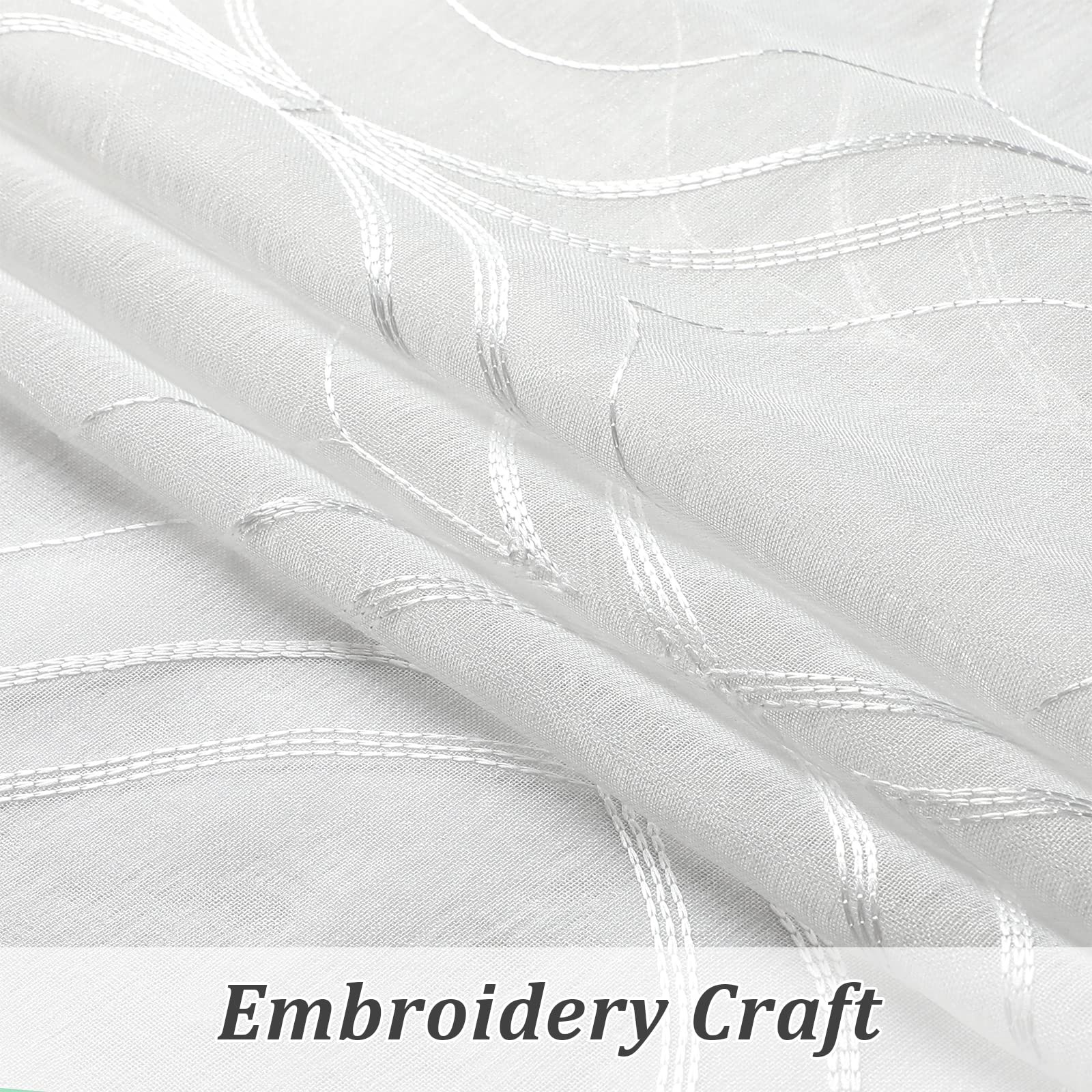 VISIONTEX White Sheer Curtains 108″ L, 2 Panels Moroccan Embroidered