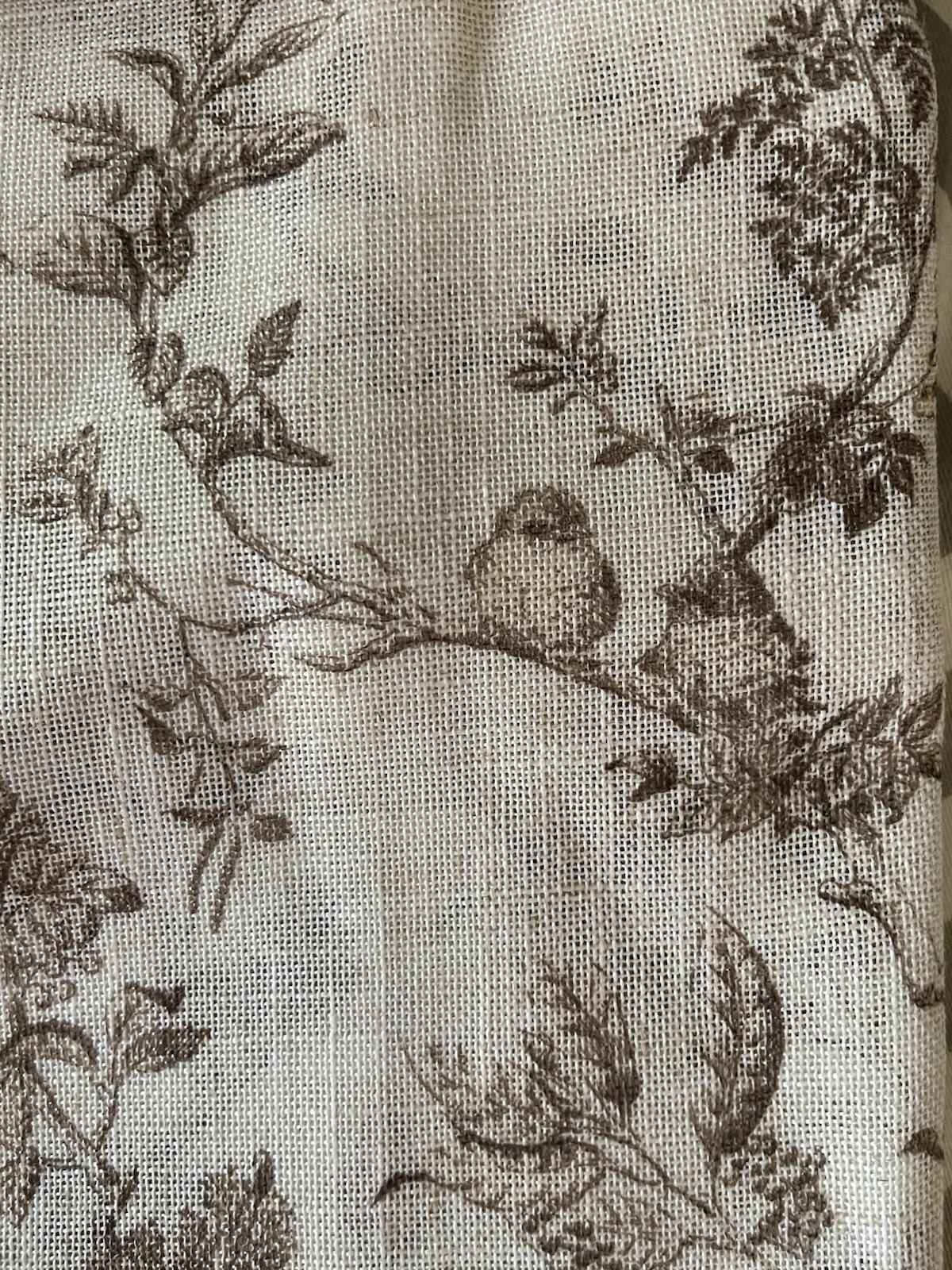 LAURA ASHLEY Birds Meadow Floral Natural Linen Blend Curtain Panel Set NEW 38X96