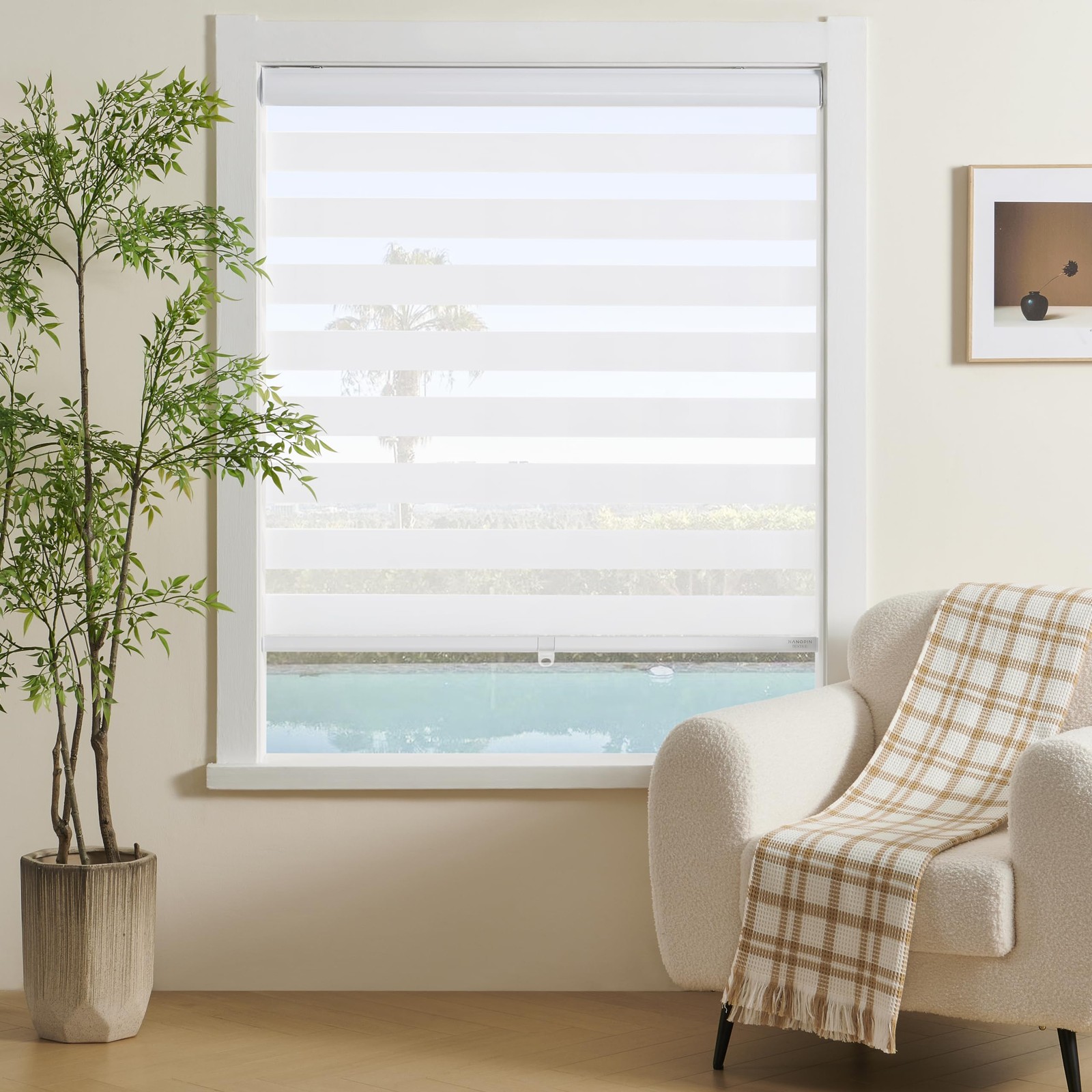 Cordless Zebra Blinds for Indoor Windows Free-Stop Zebra Shades Dual Layer Li…