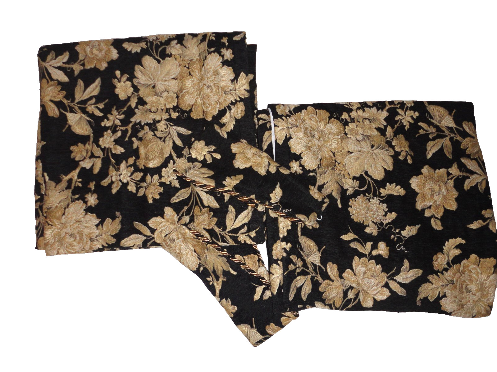CROSCILL Pomegranate Chenille Black tan GOLD FLORAL chenille (2) PANELS 40X84