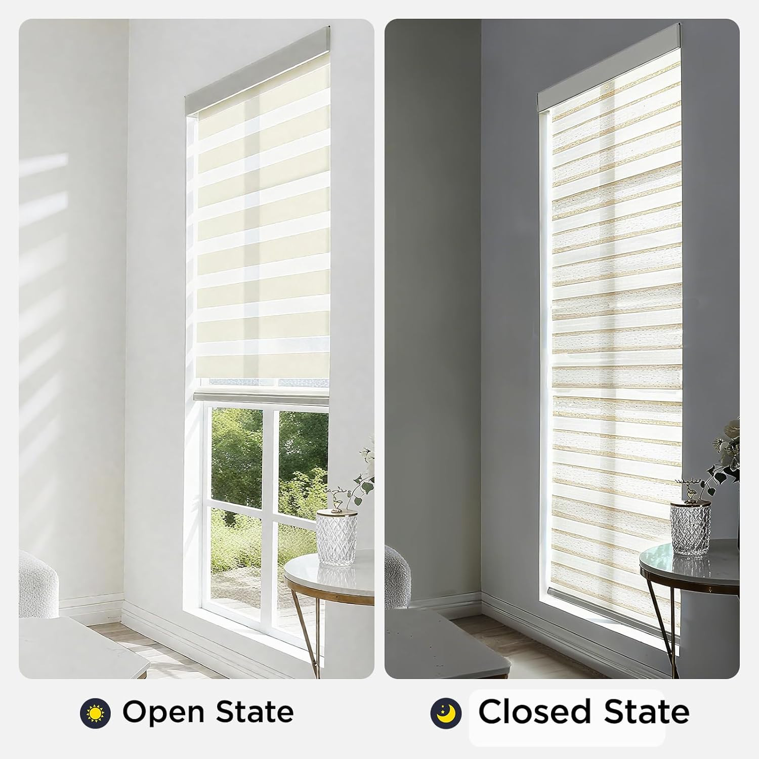Cordless Linen Zebra Blinds, Light Filtering Dual Layer, 45″ W X 72″ H
