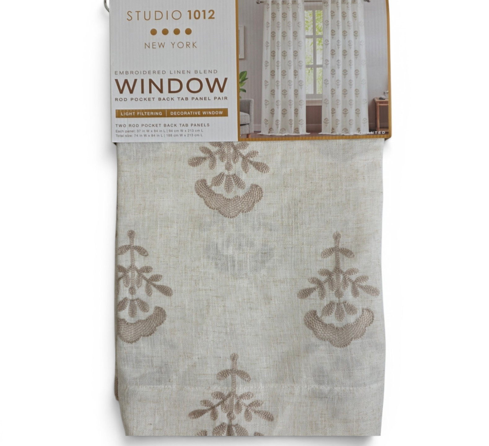 Studio 1012 Linen Blend Embroidered Floral Curtains Set of 4 37×84 Natural