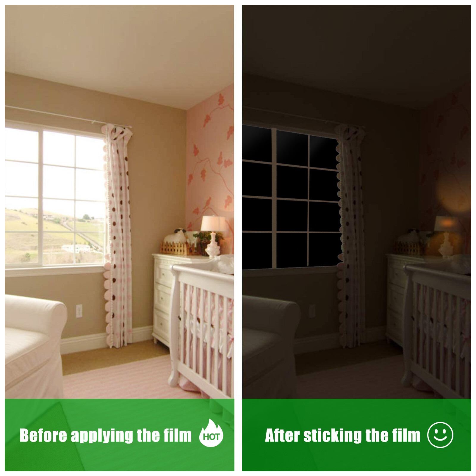 Total Blackout Window Film 100% Light Blocking Room Darkening Static Cling Cover
