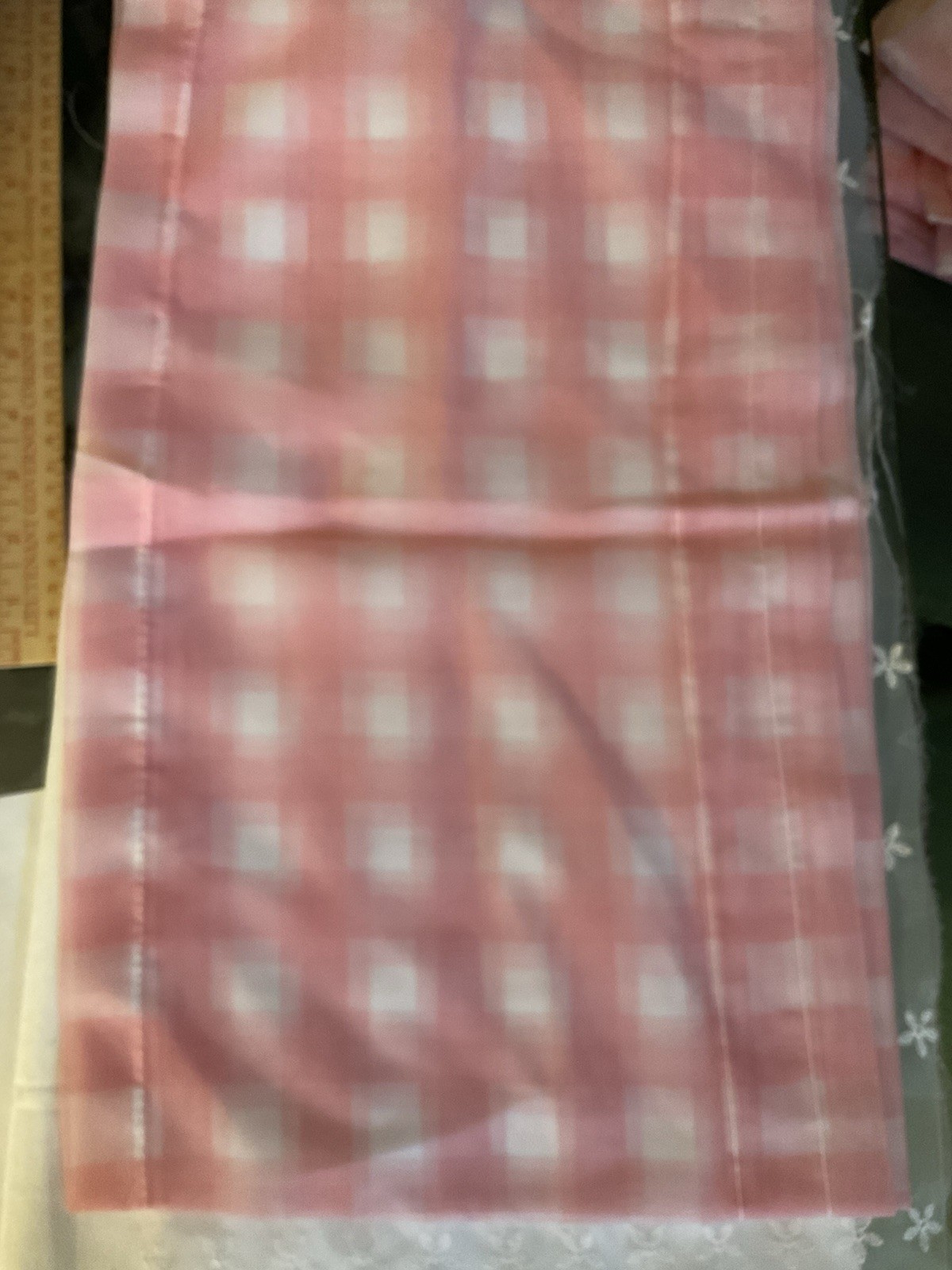 Curtains Set Pink and White Sheer Large Gingham Checked Print Valance & Curtains