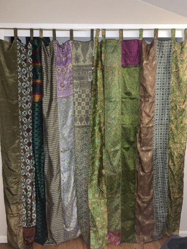 Indian Vintage Old SILK Sari Patchwork Curtain Drape Window Decor Silk Curtain
