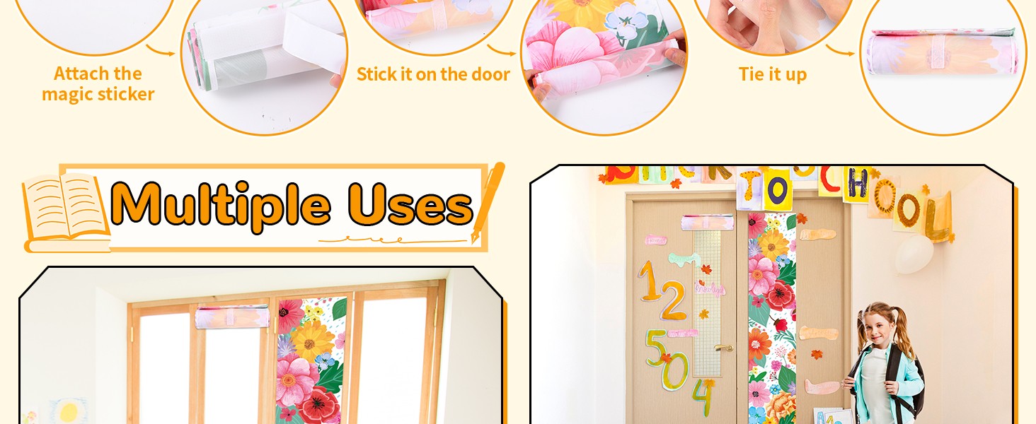 2 PCS Wildflowers Classroom Door Window Cover Flowers Door Curtain Classroom