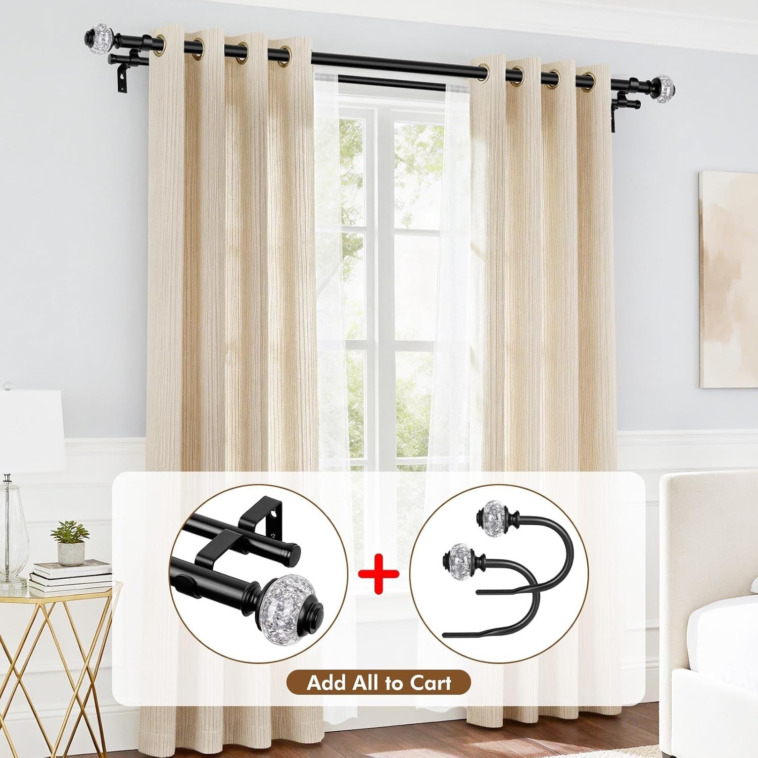 Double Curtain Rods Extendable 72-144 Inches for Living Room Bedroom Patio