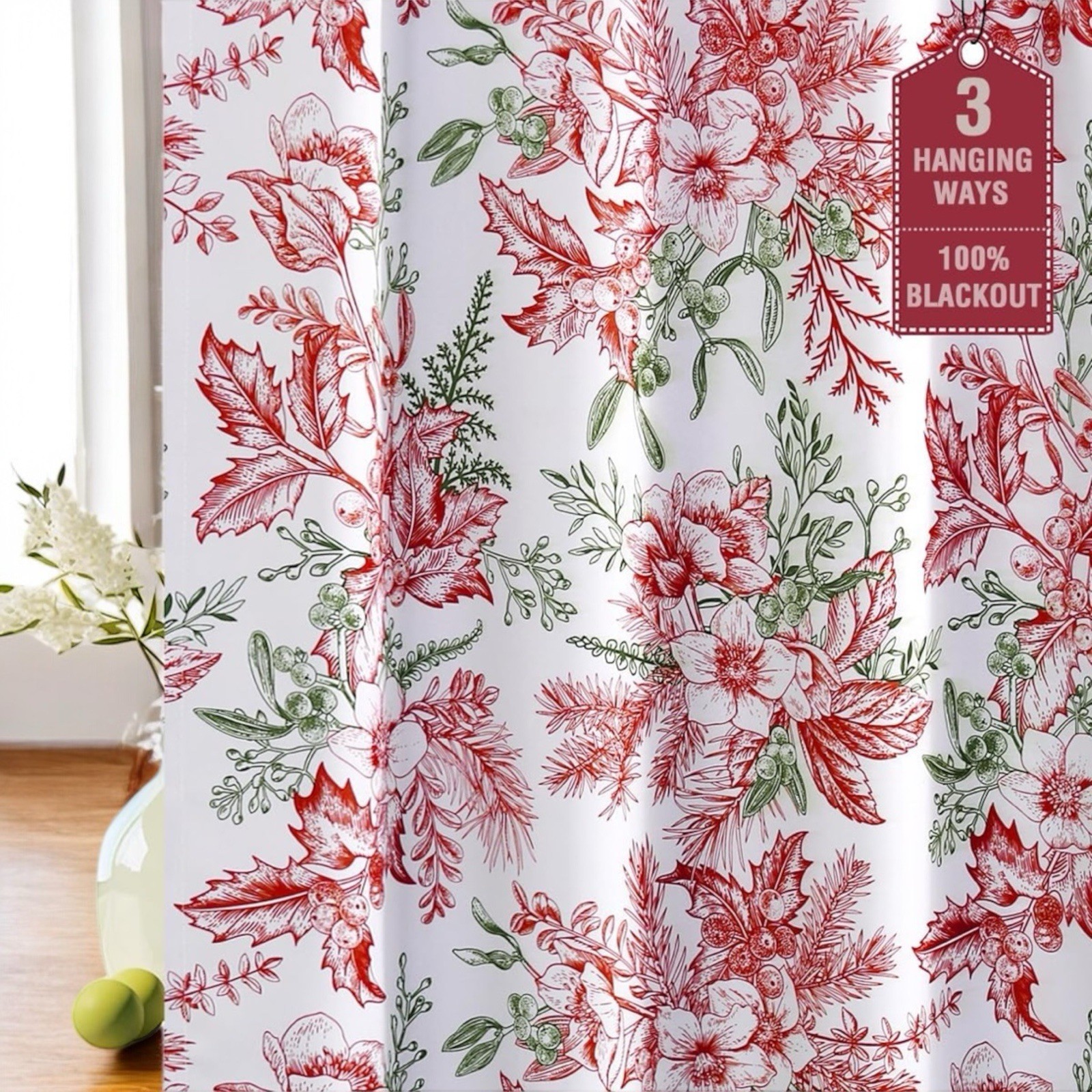 H.VERSAILTEX Blackout 2 Panels Set Christmas Floral Print Curtain 52Wx63L NEW