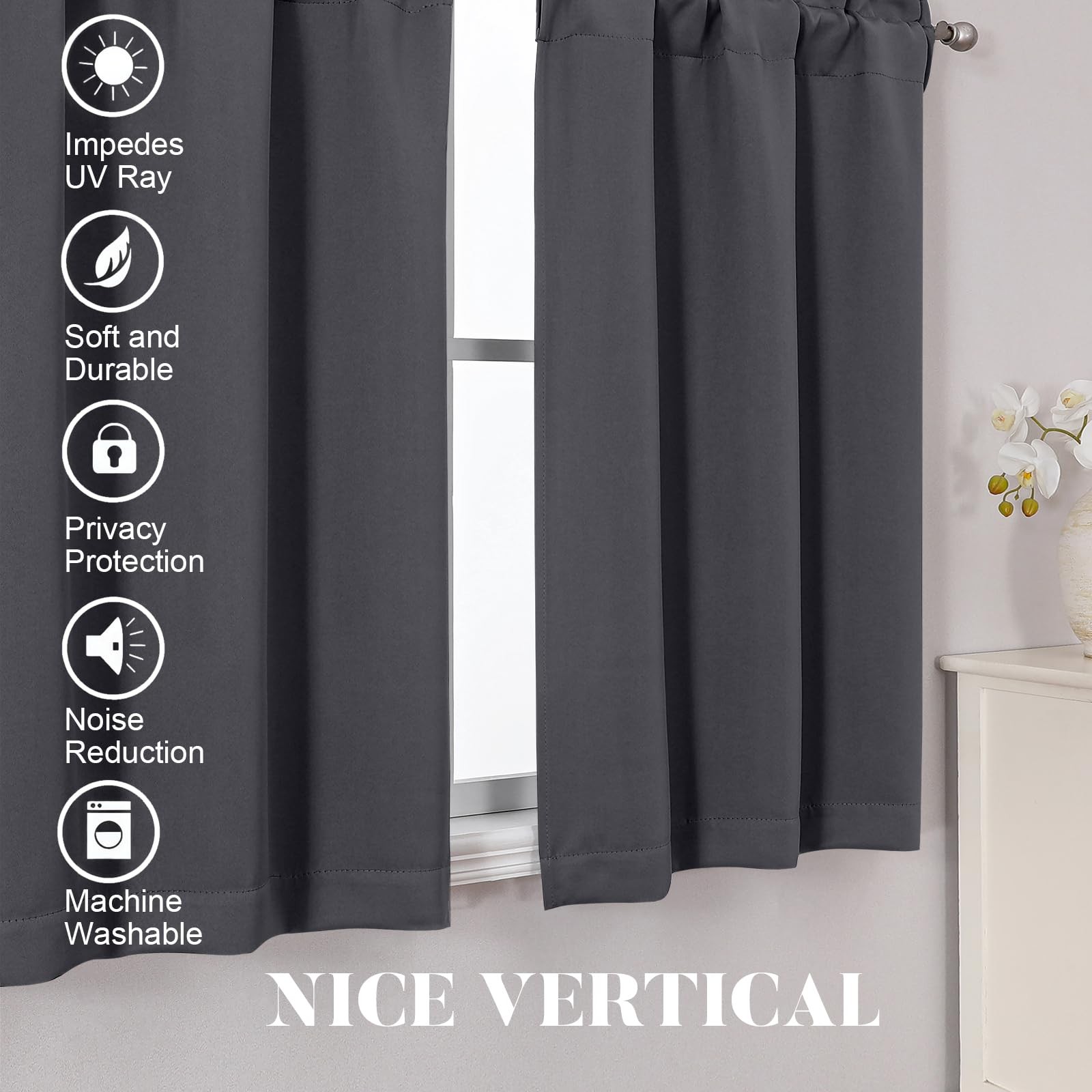 Lecloud Grey Valance for Windows 12 Inch 52″W x 12″L (Pack of 1),