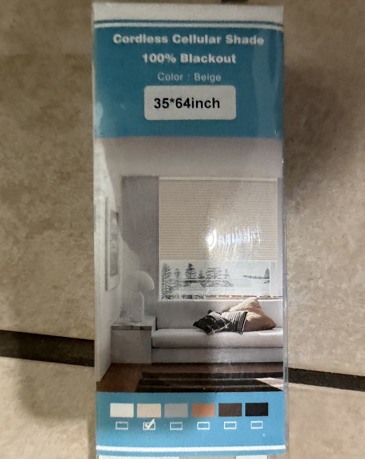 MYshade Cordless Blackout Cellular Shades, Window Blinds (35″ W X 64″ H, Beige)