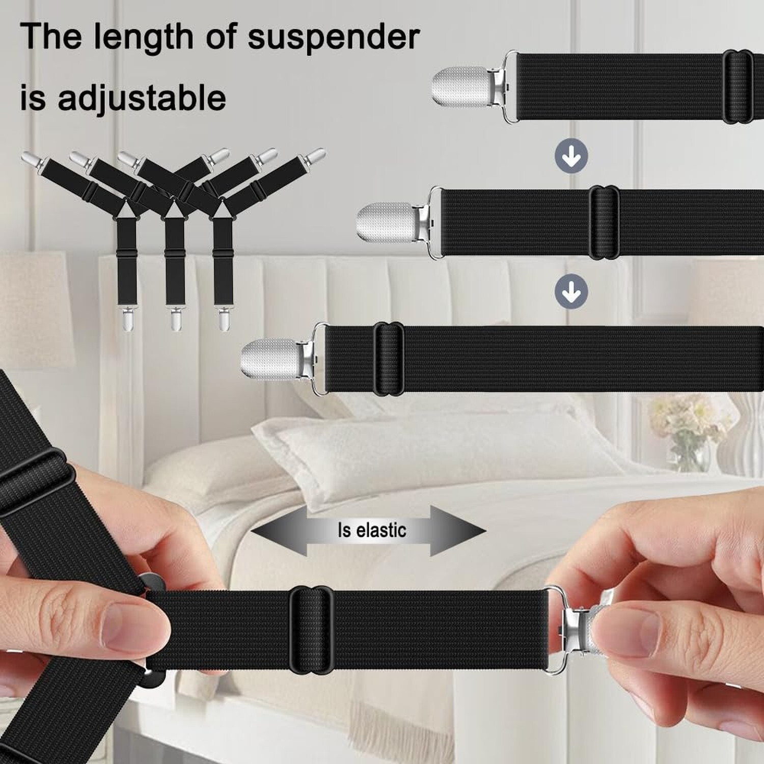 Bed Sheet Holder Straps,4 PCS Adjustable Elastic Fasteners with Metal Clips, …