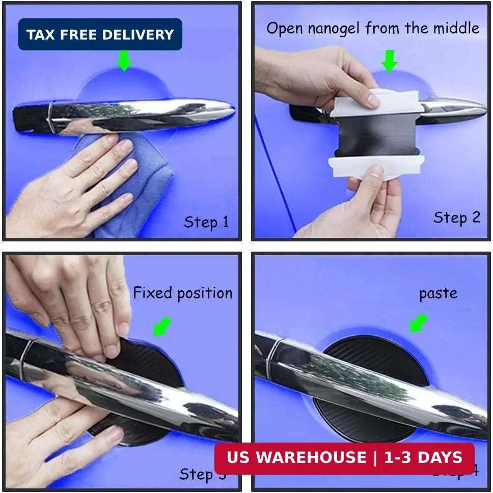 4Pcs Black Carbon Fiber TPU Car Door Handle Cup Protective Stickers Universal Do