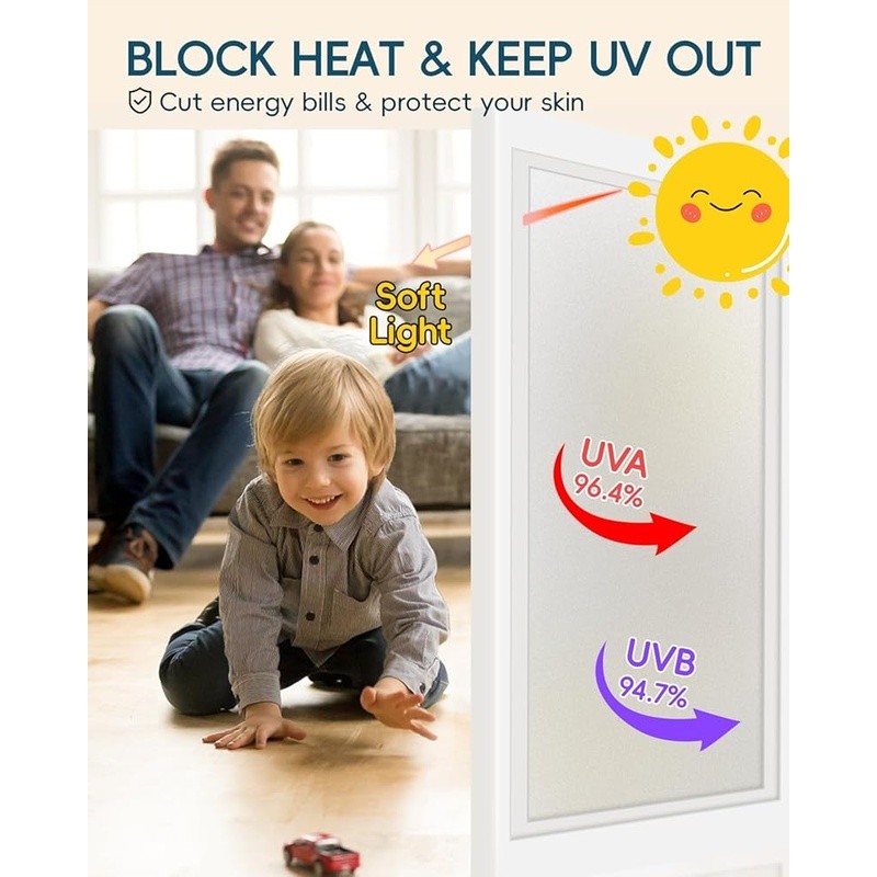 Window Privacy Film Static Cling UV Protection Easy Cut Reusable 17.5×78.7 Inch
