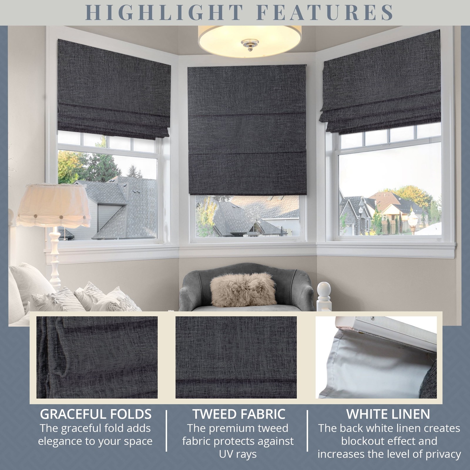 Cordless Roman Shade Blackout Lexington Pebble 23″W X 72″H