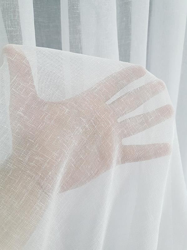 High Quality Patterned Linen Fabric Tulle Curtain, 1 by 2.5 pleated, White