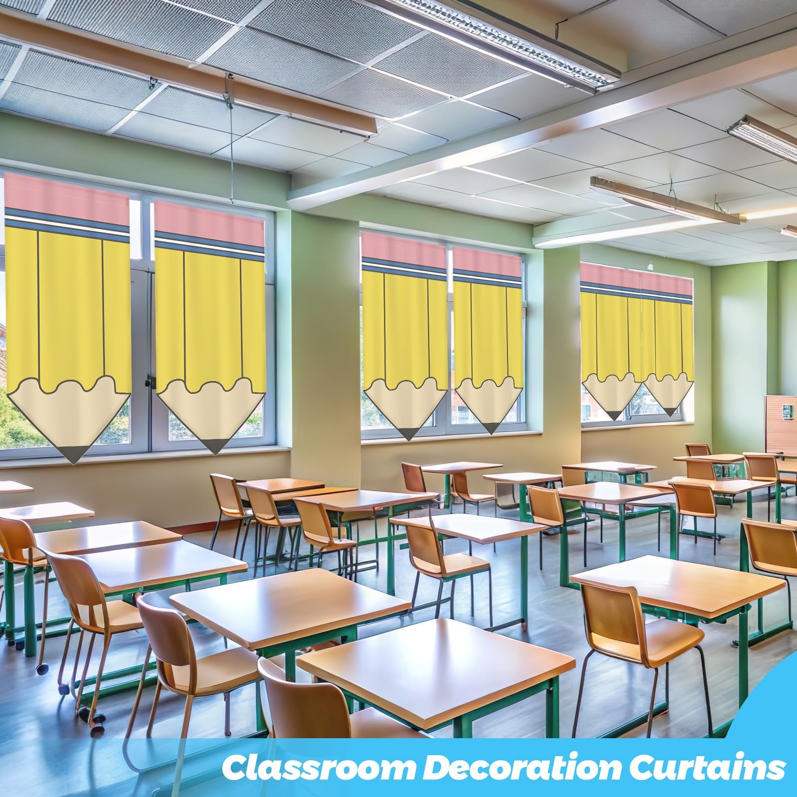 6 Pcs Classroom Curtains Back to Classroom Colorful Pencil Curtains for Kinde…