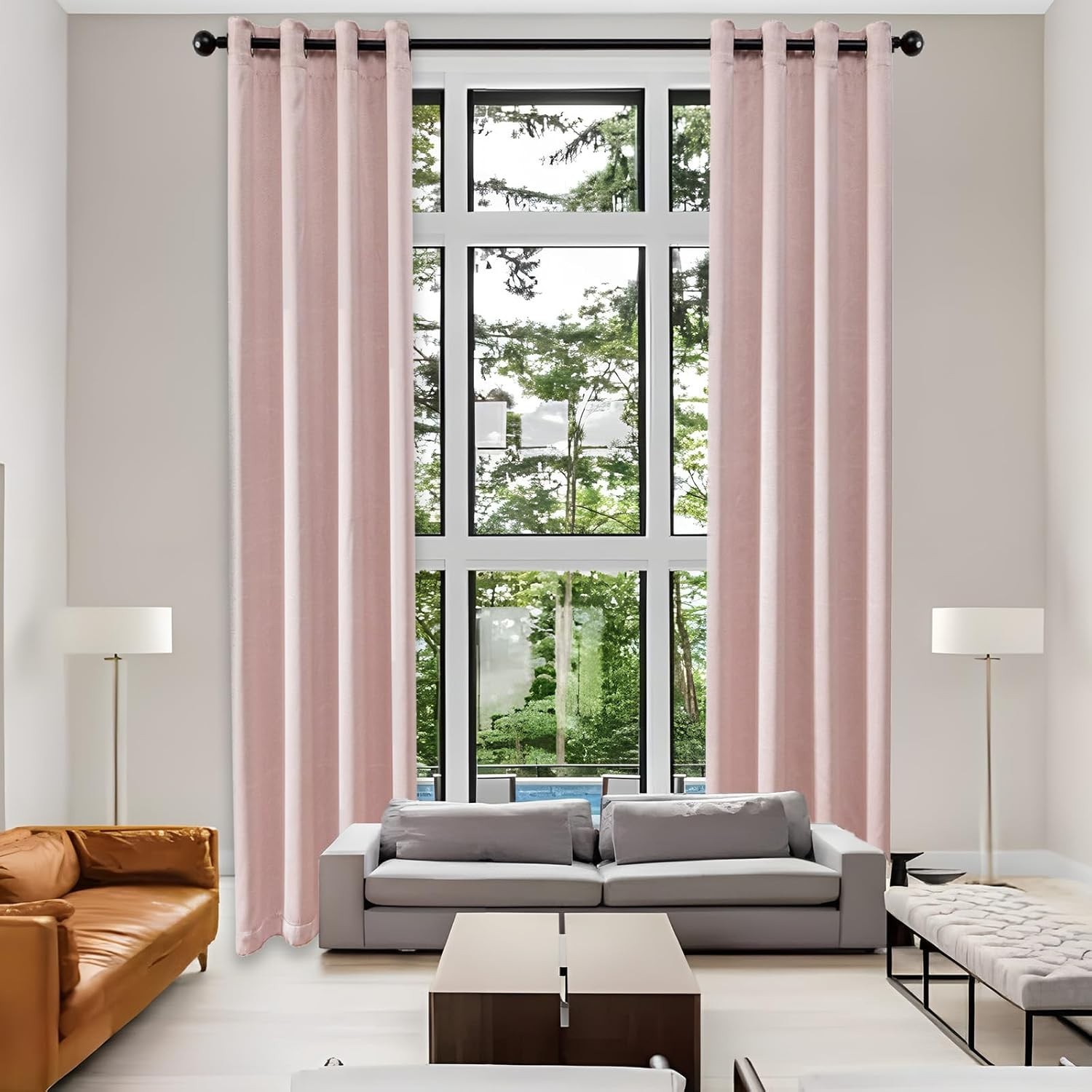 AZRMT Extra Long Pink Blackout Curtains 52×192 (16ft) Floor to Ceiling Polyester