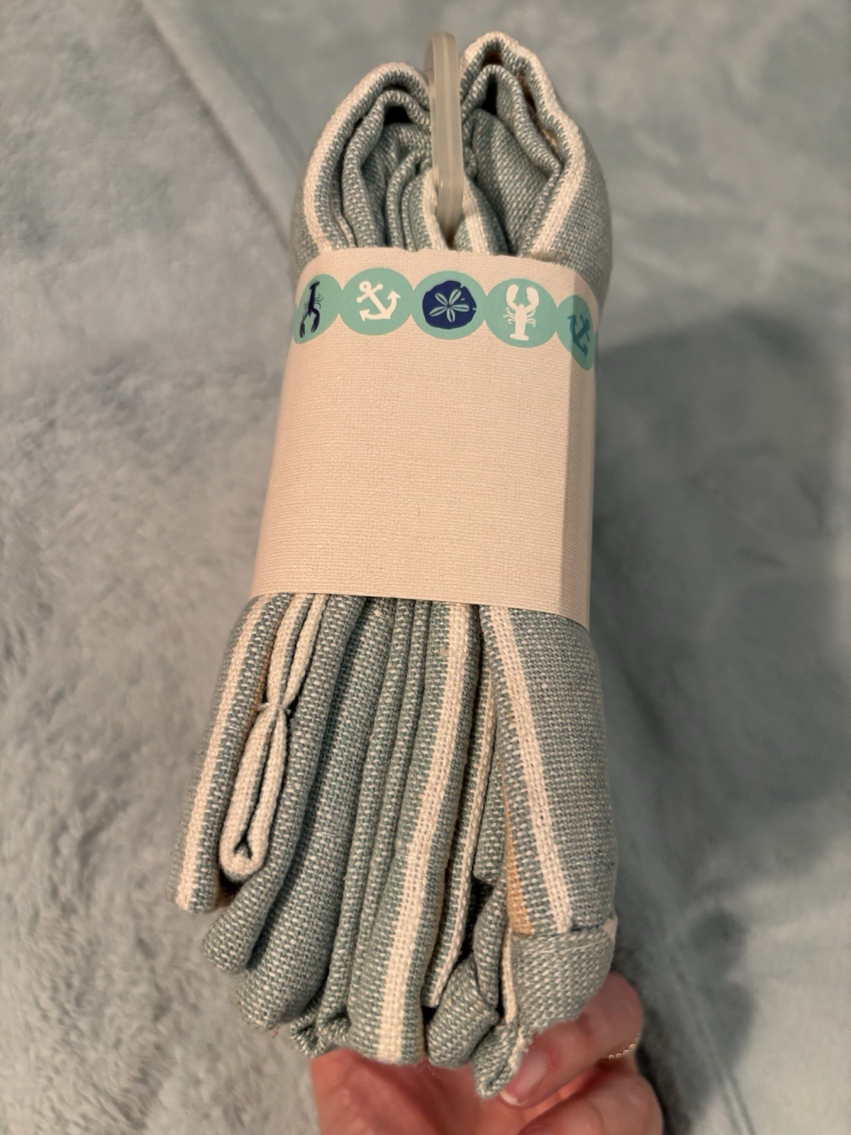 SeaSide Tier and Valance Set Tan Blue and White Cotton Fabric