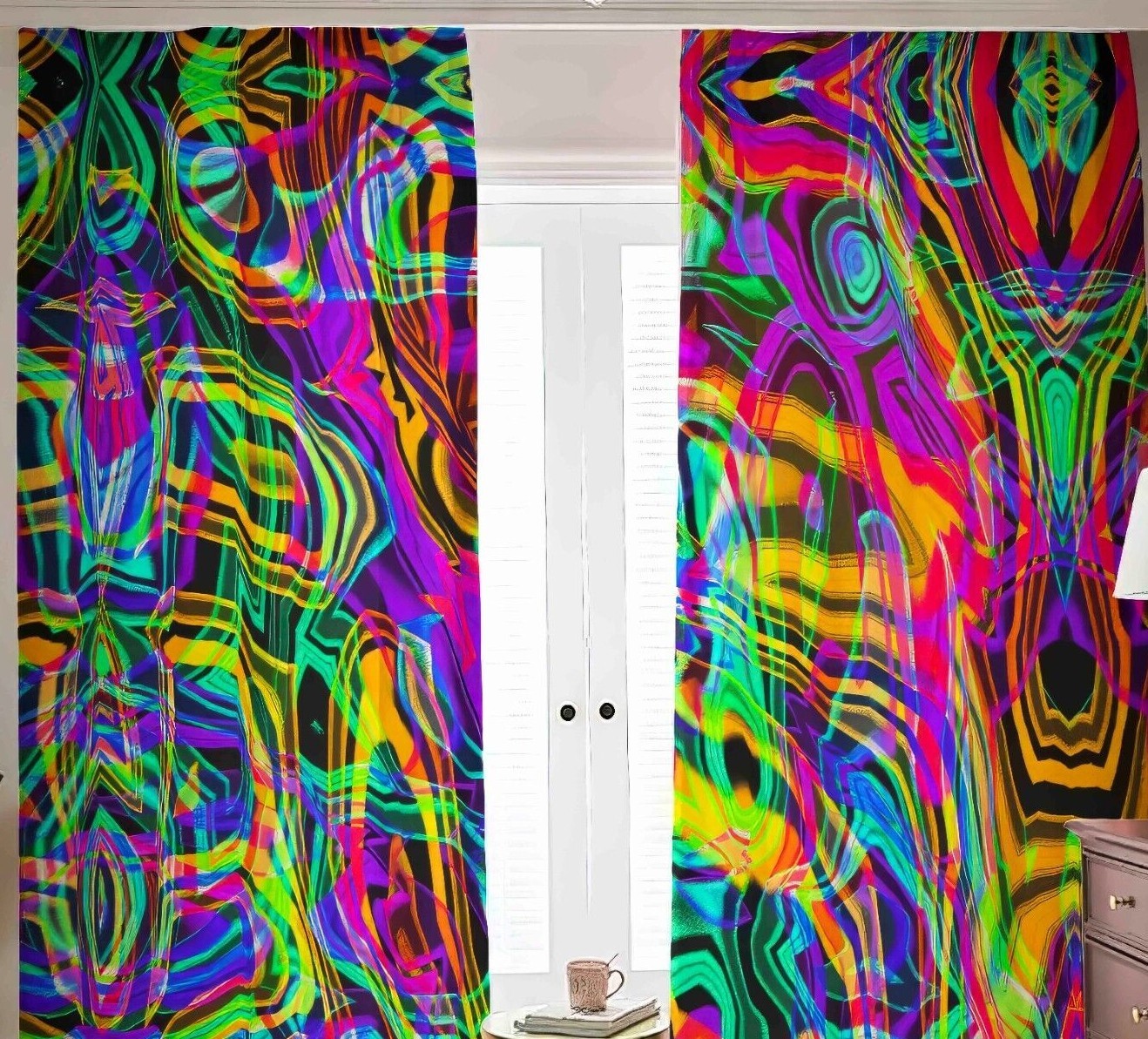 Rainbow Blackout Curtains Drapes Shades Liquid Trippy Pink Rainbow Panels Gift