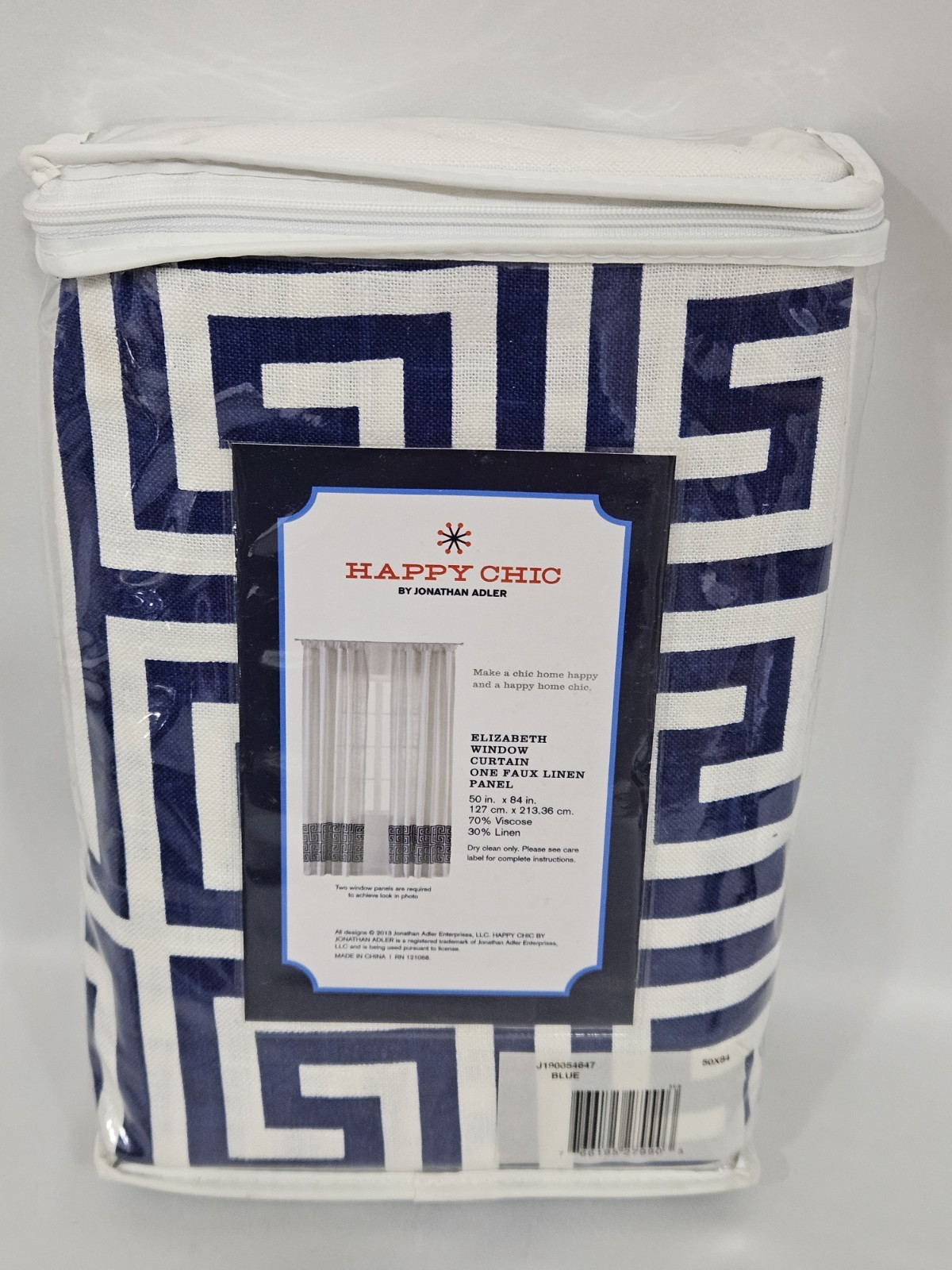 Happy Chic Jonathan Adler Curtain White Dark Blue Curtain Panel India 50×84 New