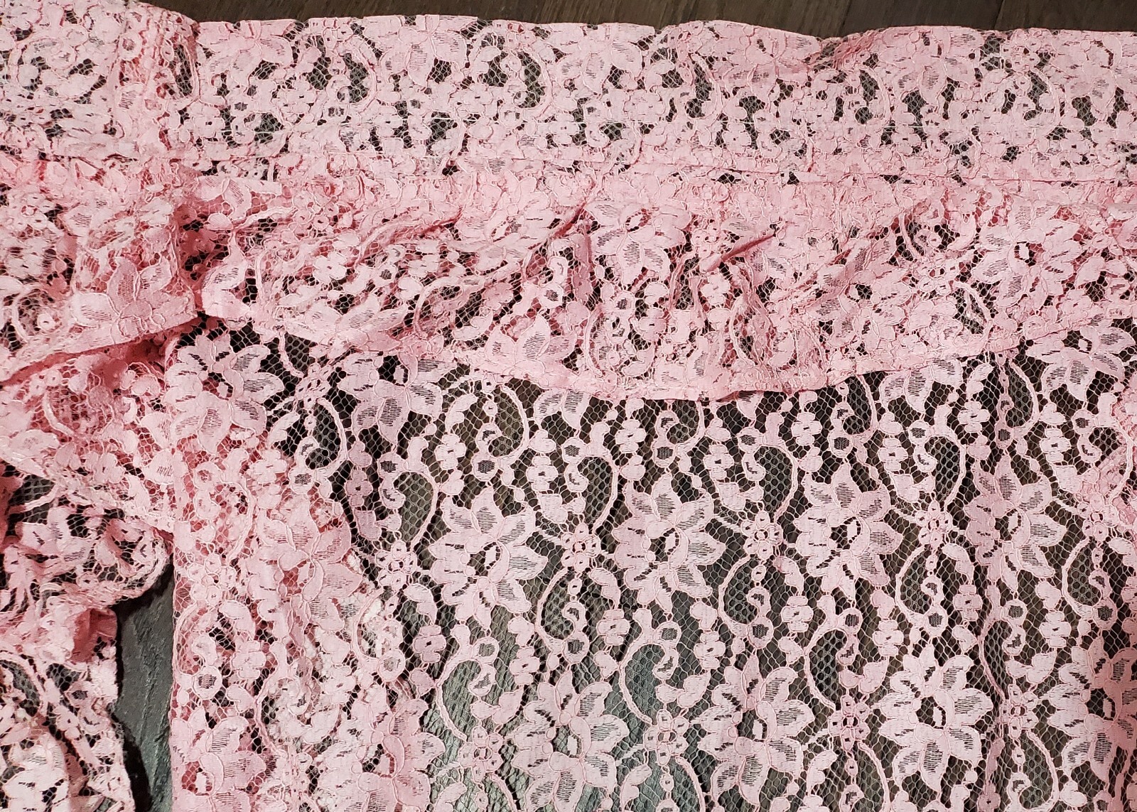 Curtain Panel-Rod Pocket-Lacey Look-Pink-1 Piece Split Panels – 94″(w) x 88″(l)
