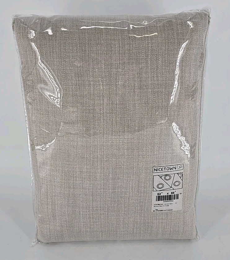 Faux Linen Oatmeal Blackout Thermal Curtains 52 x 84 Long Rod Pocket WHITE BACK