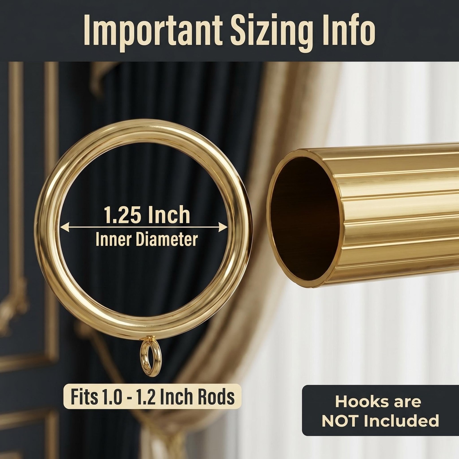 1.25 Inch HalfRound Gold Curtain Eyelets 40 PCS Heavy Duty Iron Quiet Glide
