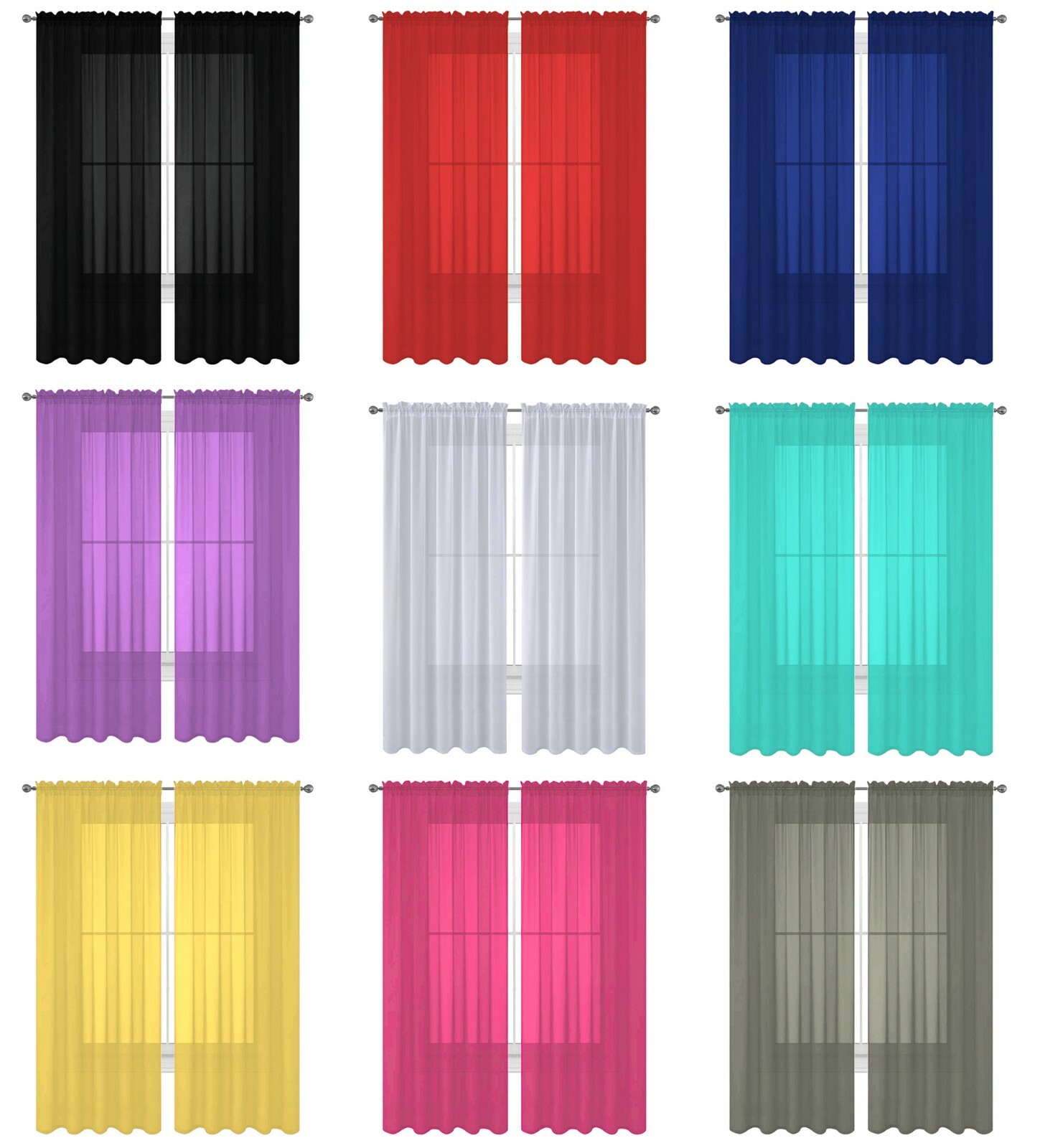 2 Pack Fully Stitched Sheer Window Curtain Panel Drapes 63″ 84″ 95″ 108″ 120″L